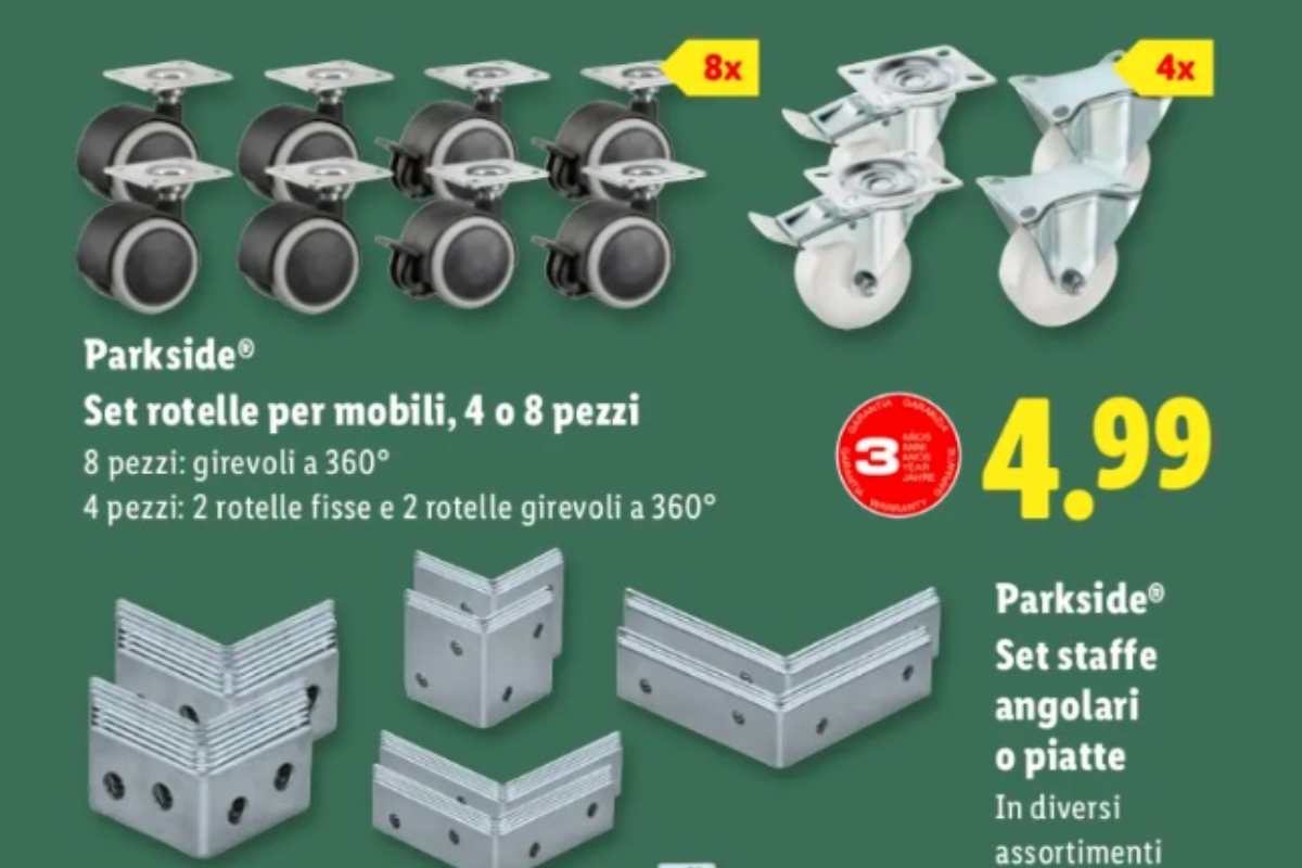 set rotelle mobili volantino lidl